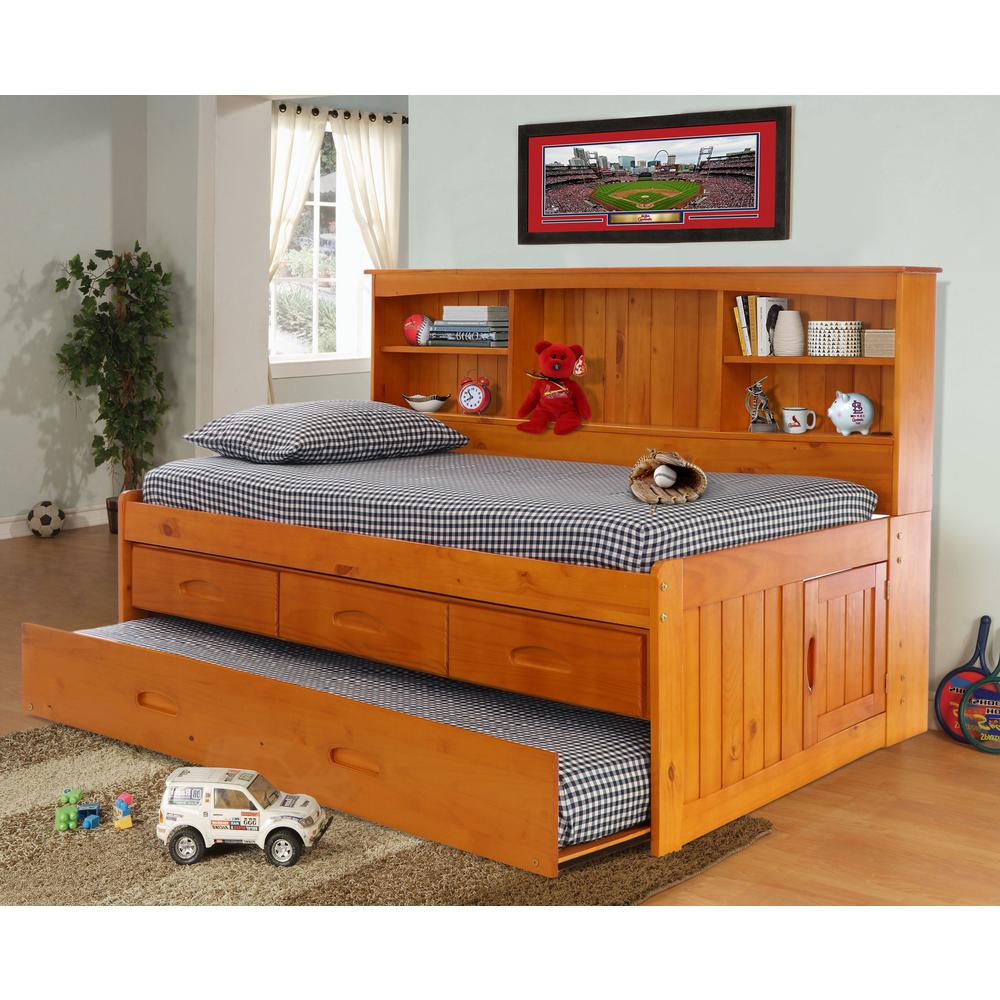 Solid Pine Full Sized Captains Bookcase Bed with 12 spacious underbed drawers