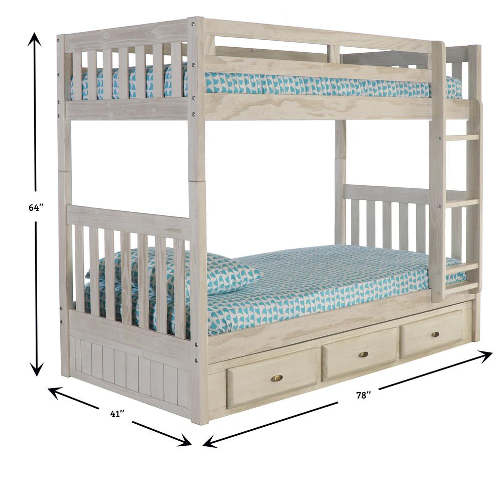 Solid Pine Twin/Twin Bunk Bed with Three Drawers