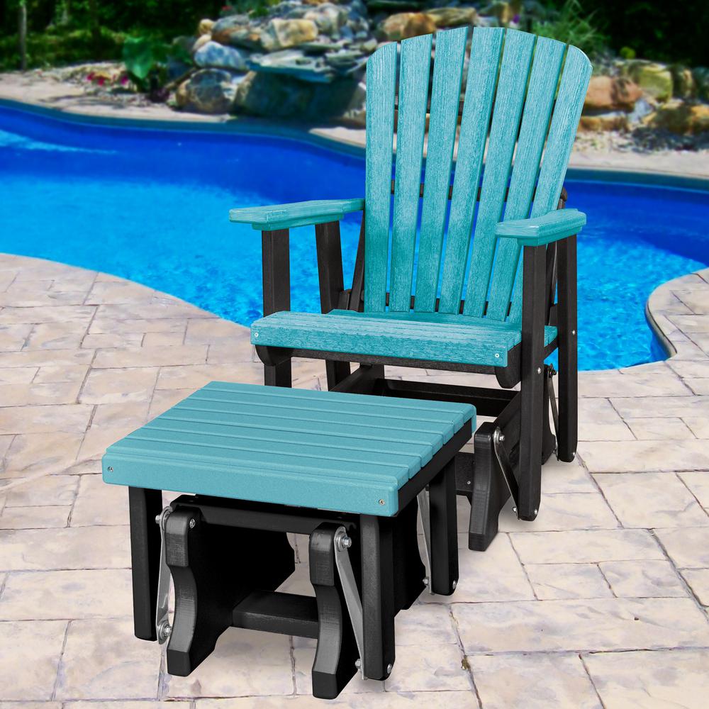 Fan Back Glider and Ottoman Glider in Aruba Blue with a Black Base