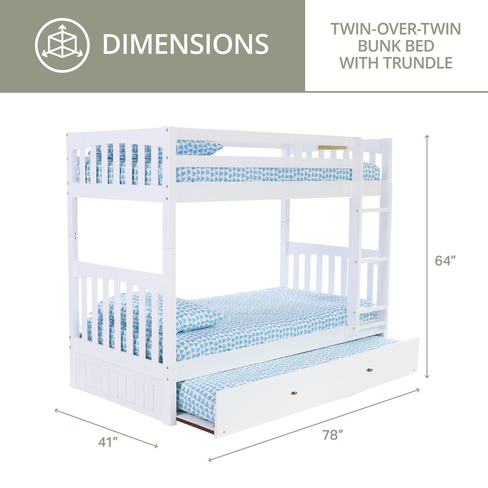 Solid Pine Twin over Twin Bunk Bed with Roll out Twin Trundle Bed