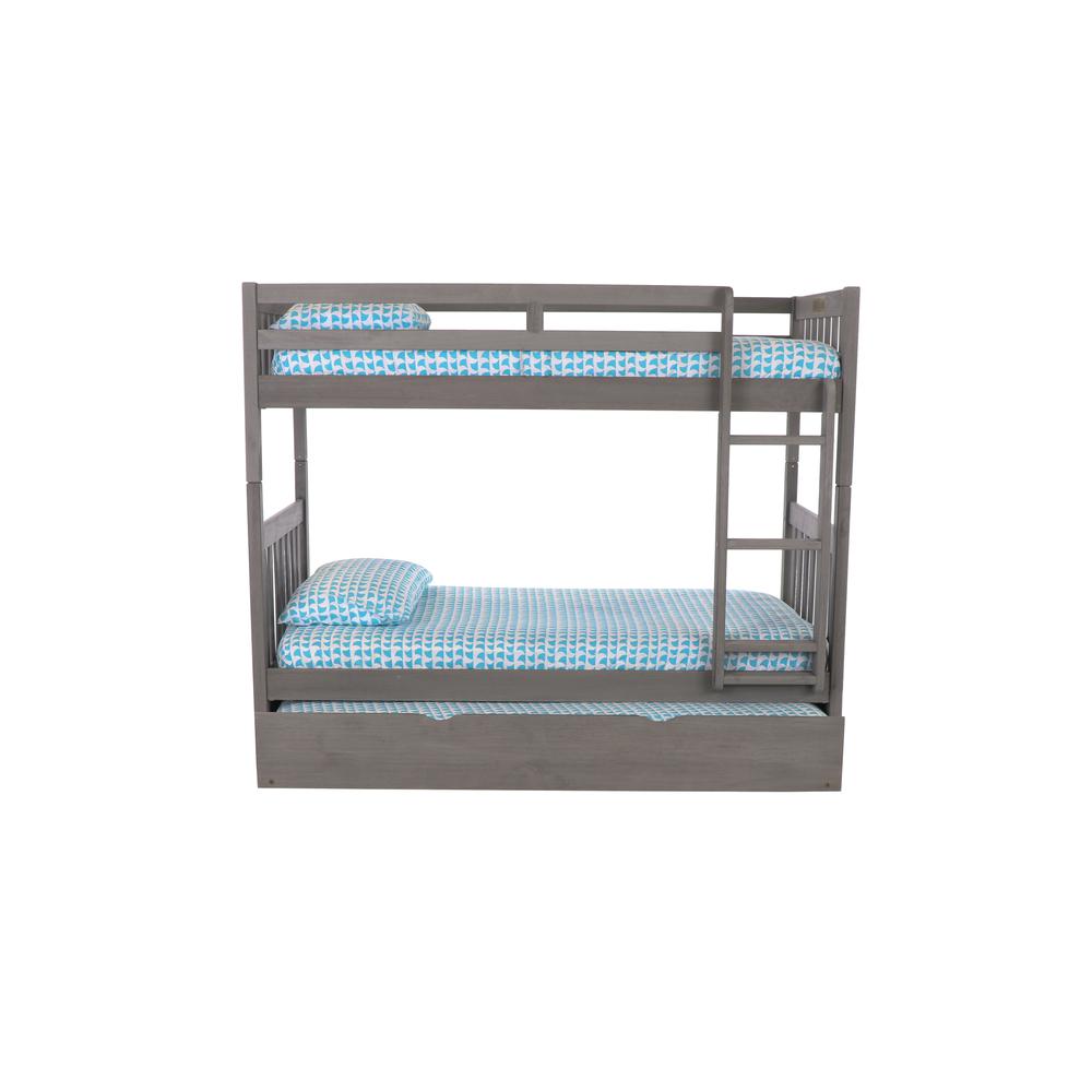 Solid Pine Twin/Twin Bunk Bed with Twin Trundle in Charcoal Gray