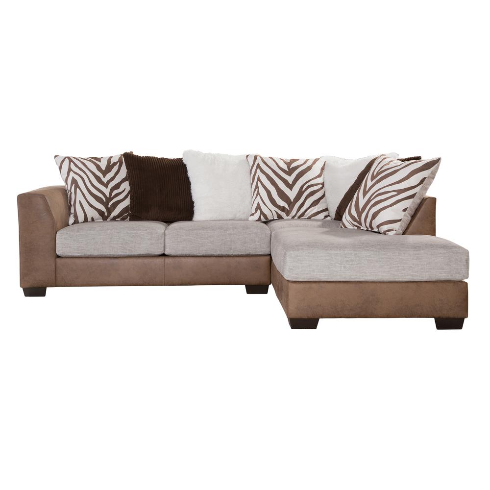 Square Arm Brown and White Two Piece Sectional Sofa