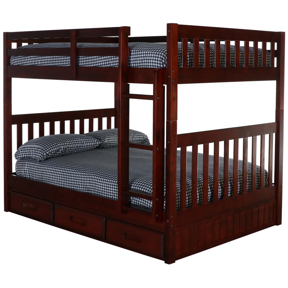 Full over Full Bunk Bed with Three Drawers