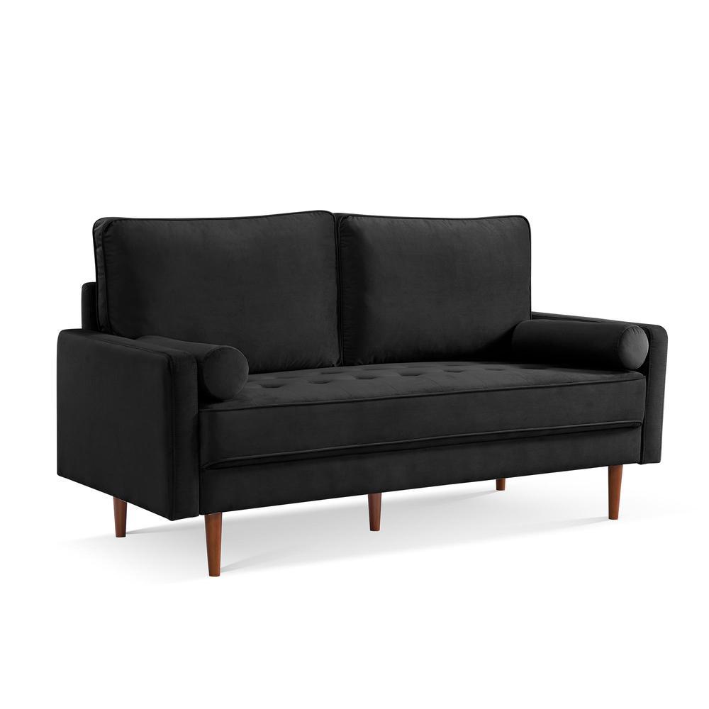 69 Inch Wide Upholstered Two Cushion Sofa with Bolster Pillows