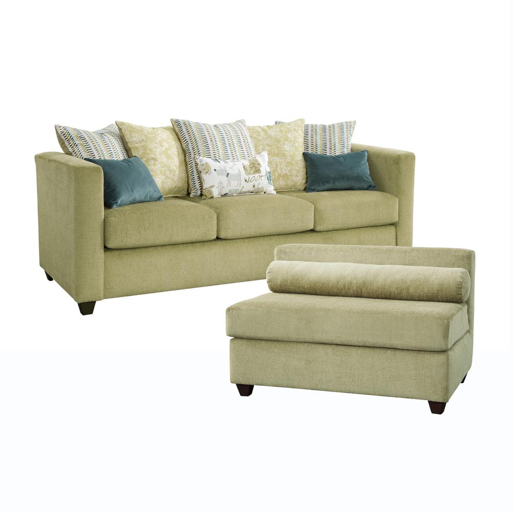 Urban Square Arm Green Two Piece Sectional Sofa with Seven Throw Pillows