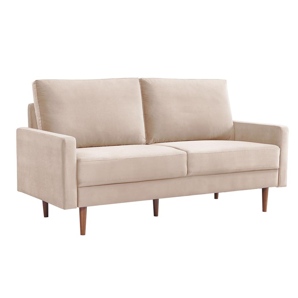 69 Inch Wide Upholstered Two Cushion Sofa with Square Arms