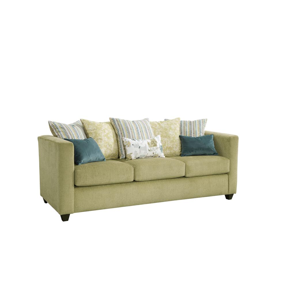 Urban Square Arm Green Two Piece Sectional Sofa with Seven Throw Pillows