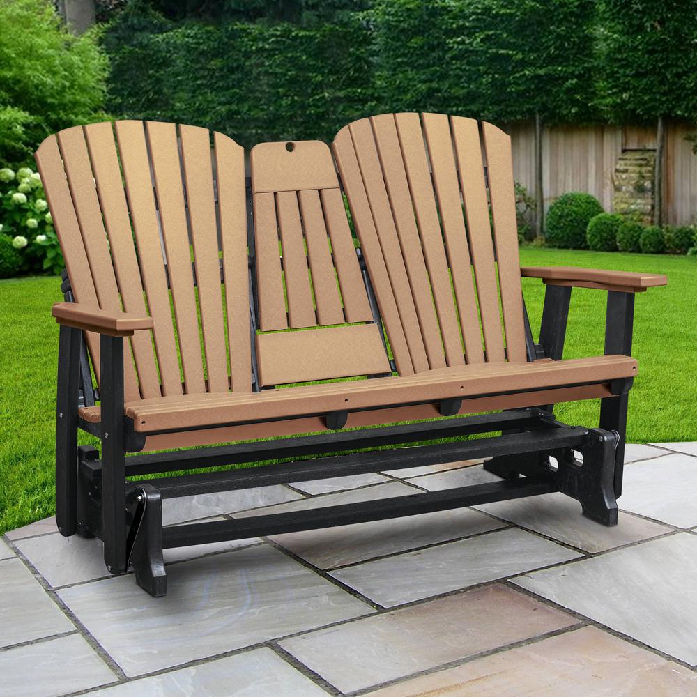 Two Seat Fan Back Glider with Drop Down Table/Cup Holder in Cedar