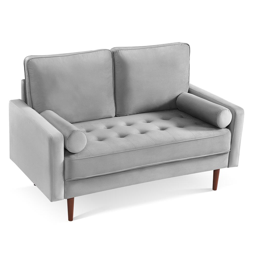 57 Inch Wide Upholstered Two Cushion Loveseat with Bolster Pillows
