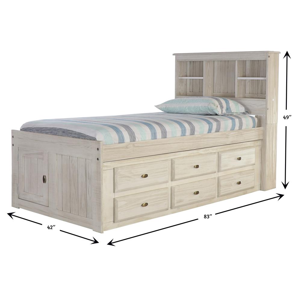 OS Home and Office Furniture Model 85220K6-22 Solid Pine Twin Captains Bookcase Bed with 6 drawers in Light Ash