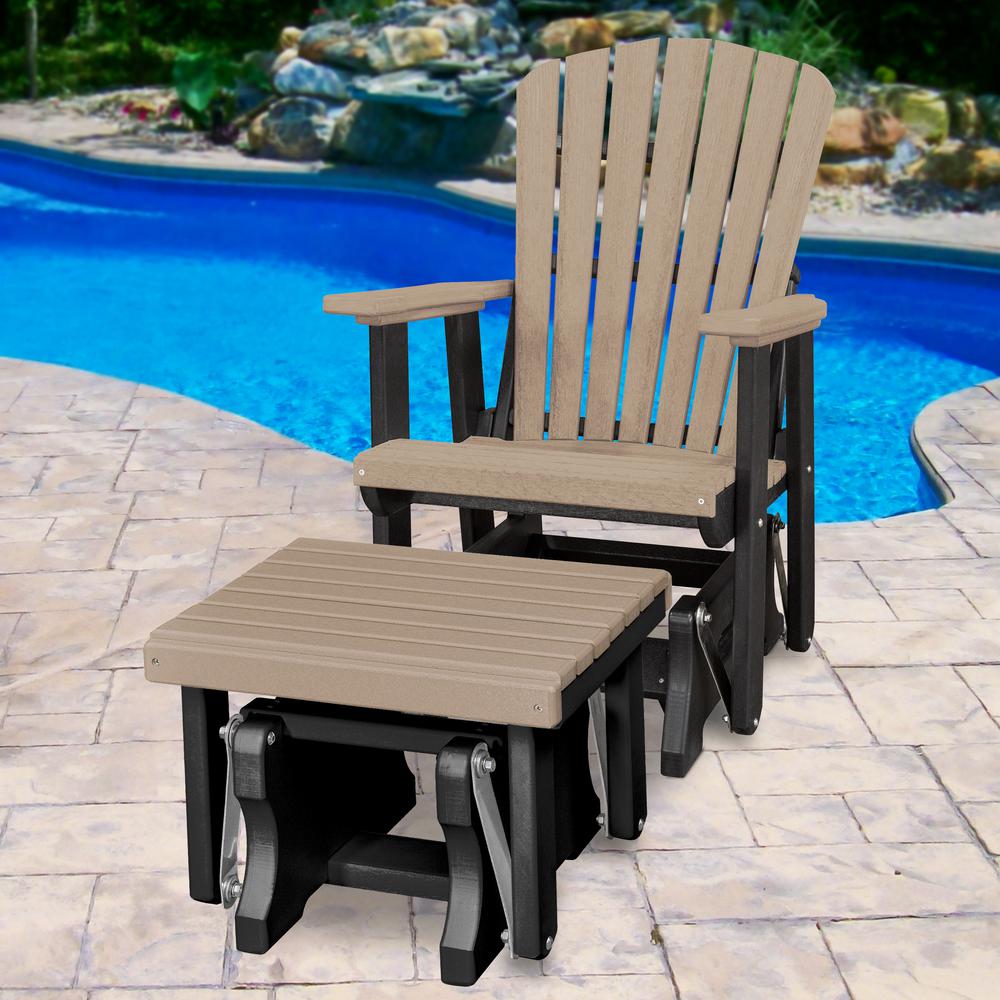Fan Back Glider and Ottoman Glider in Weatherwood with a Black Base