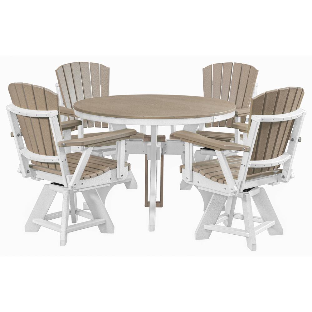 Five Piece Round Dining Height Dining Set in Weatherwood with a White Base