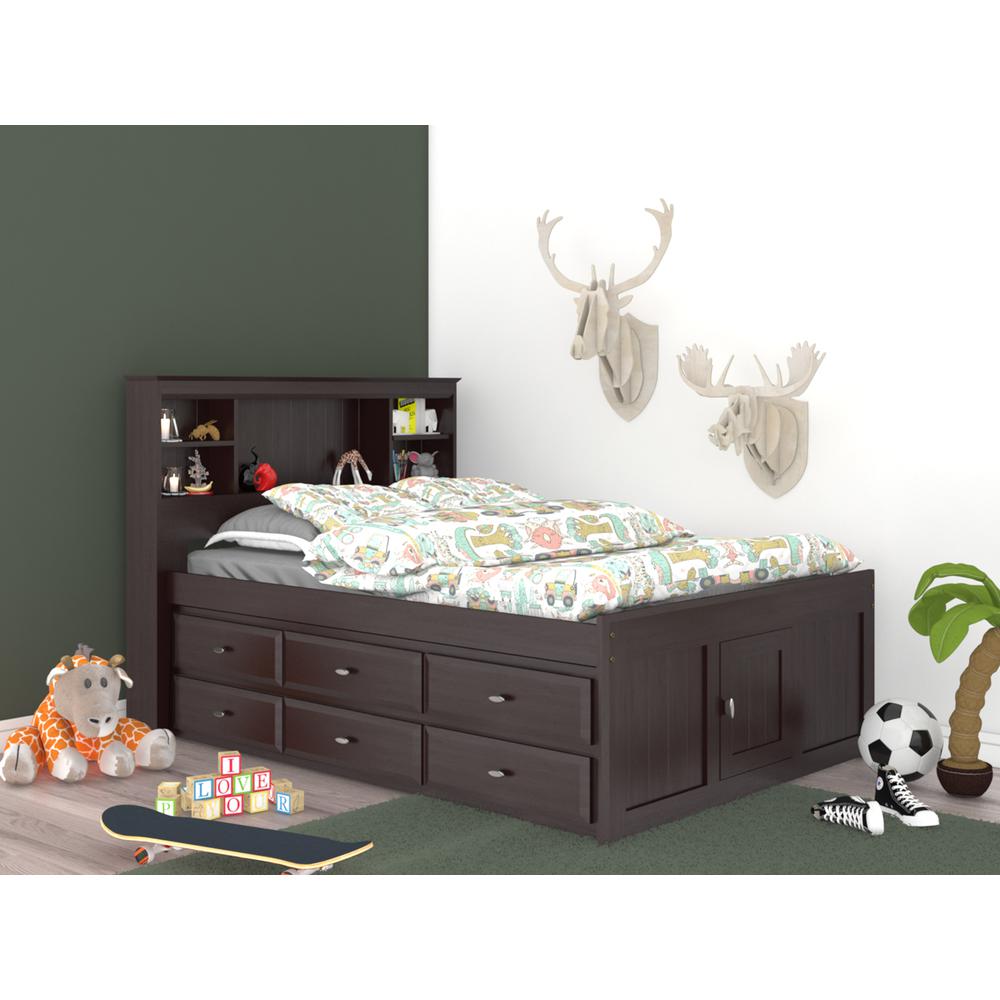 OS Home and Office Furniture Model 82921K6-22 Full Size Bookcase Bed with Six Drawers in Dark Espresso