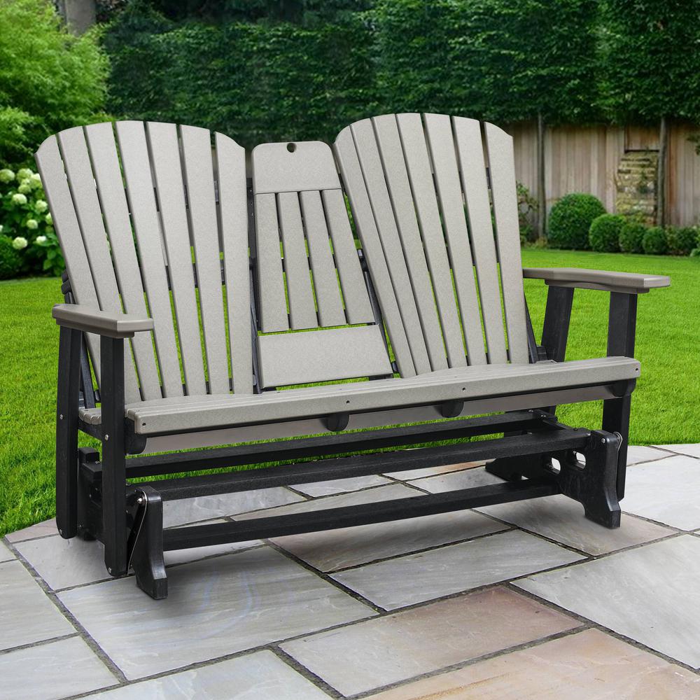 Two Seat Fan Back Glider with Drop Down Table/Cup Holder in Light Gray