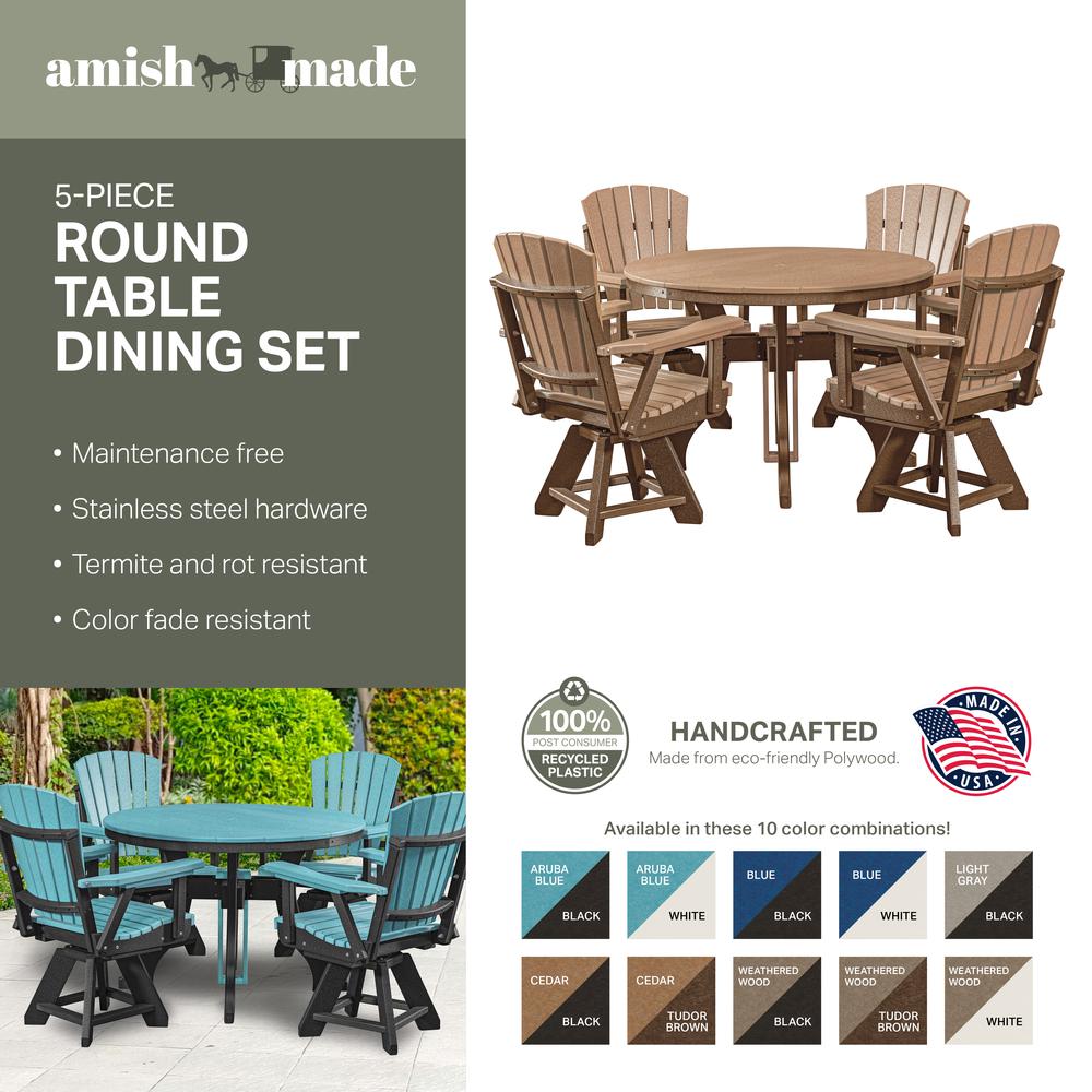 Five Piece Round Dining Height Dining Set in Aruba Blue with a Black Base