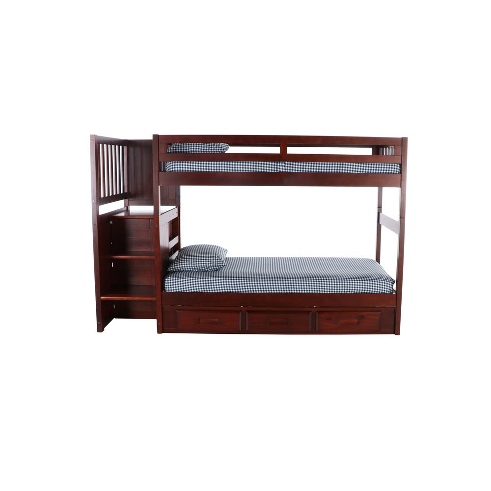 Solid Pine Mission Staircase Twin over Twin Bunk Bed with Seven Drawers