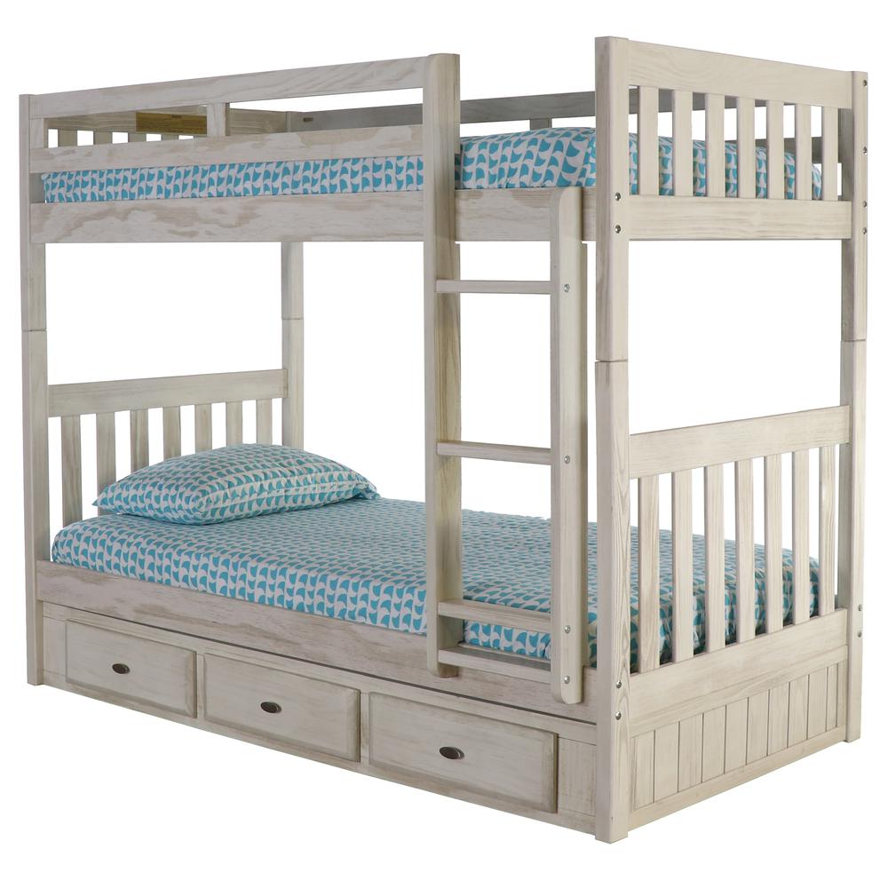 Solid Pine Twin/Twin Bunk Bed with Three Drawers