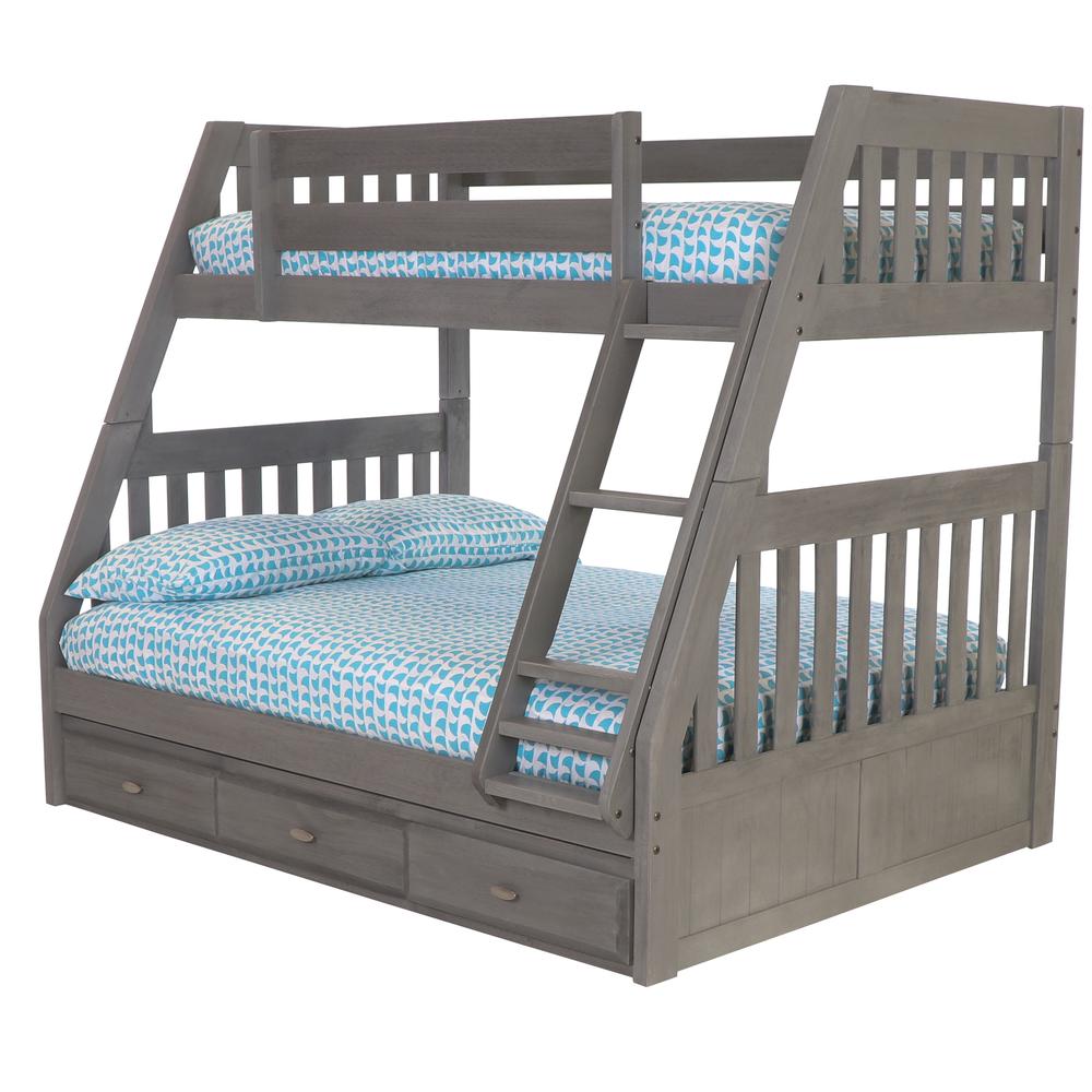 Solid Pine Twin/Full Bunk Bed with Three Drawers