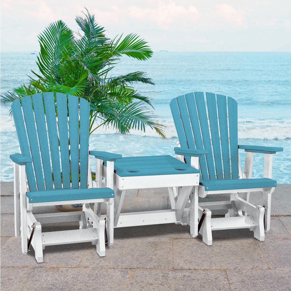 OS Home and Office Model 515ARW-K Double Glider with Center Table in Aruba Blue with a White Base