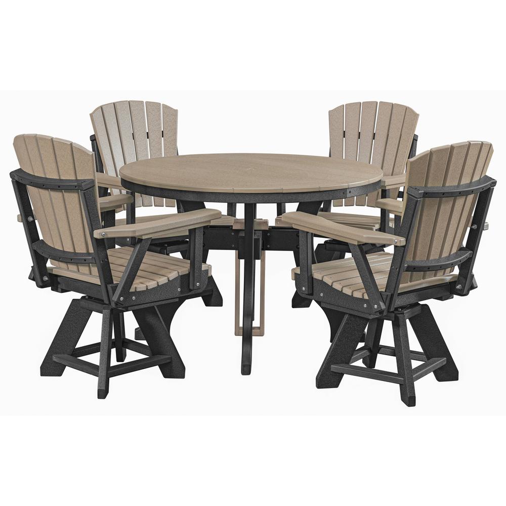 Five Piece Round Dining Height Dining Set in Weatherwood with a Black Base