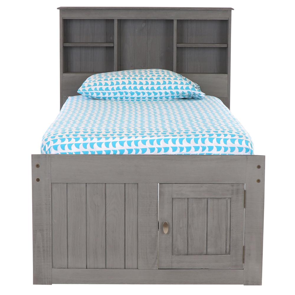 OS Home and Office Furniture Model 83220K6-22 Solid Pine Twin Captains Bookcase Bed with 6 drawers in Charcoal Gray