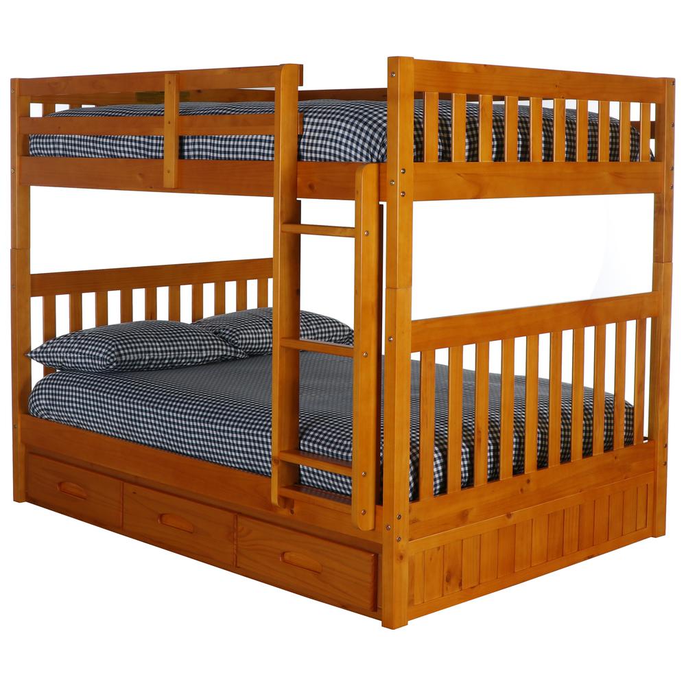 Full over Full Bunk Bed with Three Drawers