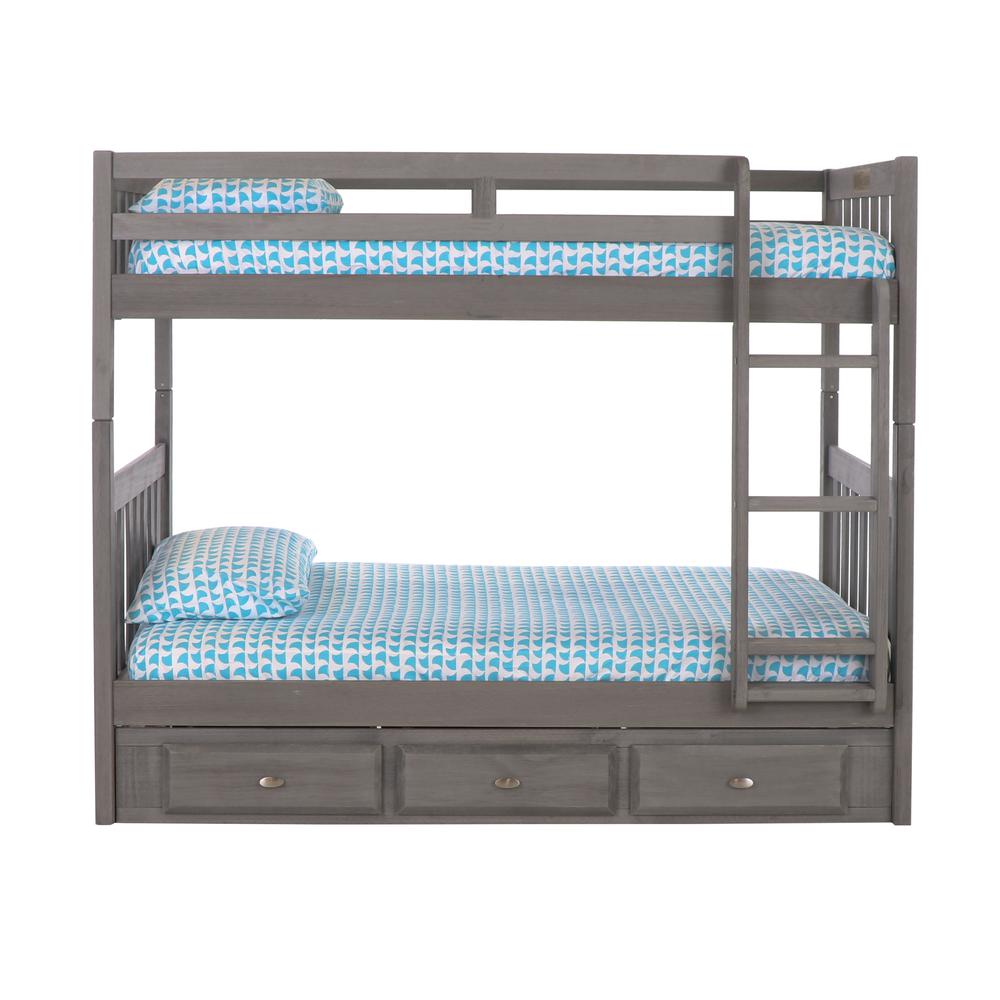 Solid Pine Twin/Twin Bunk Bed with Three Drawers in Charcoal Gray