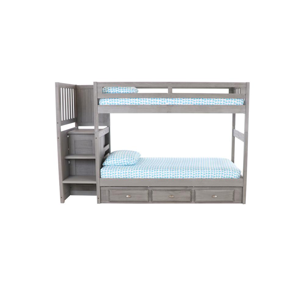 Solid Pine Mission Staircase Twin over Twin Bunk Bed with Seven Drawers