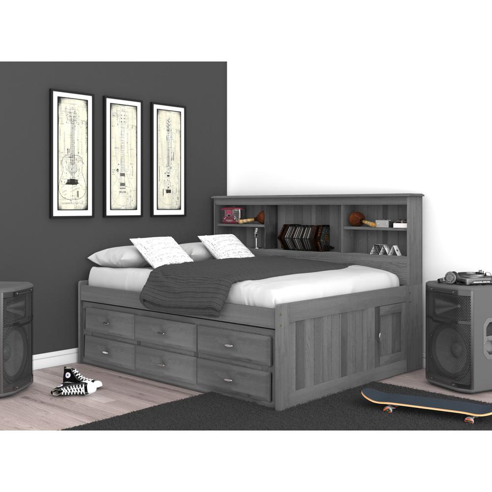 Solid Pine Full Daybed with Six Sturdy Drawers in Charcoal Gray