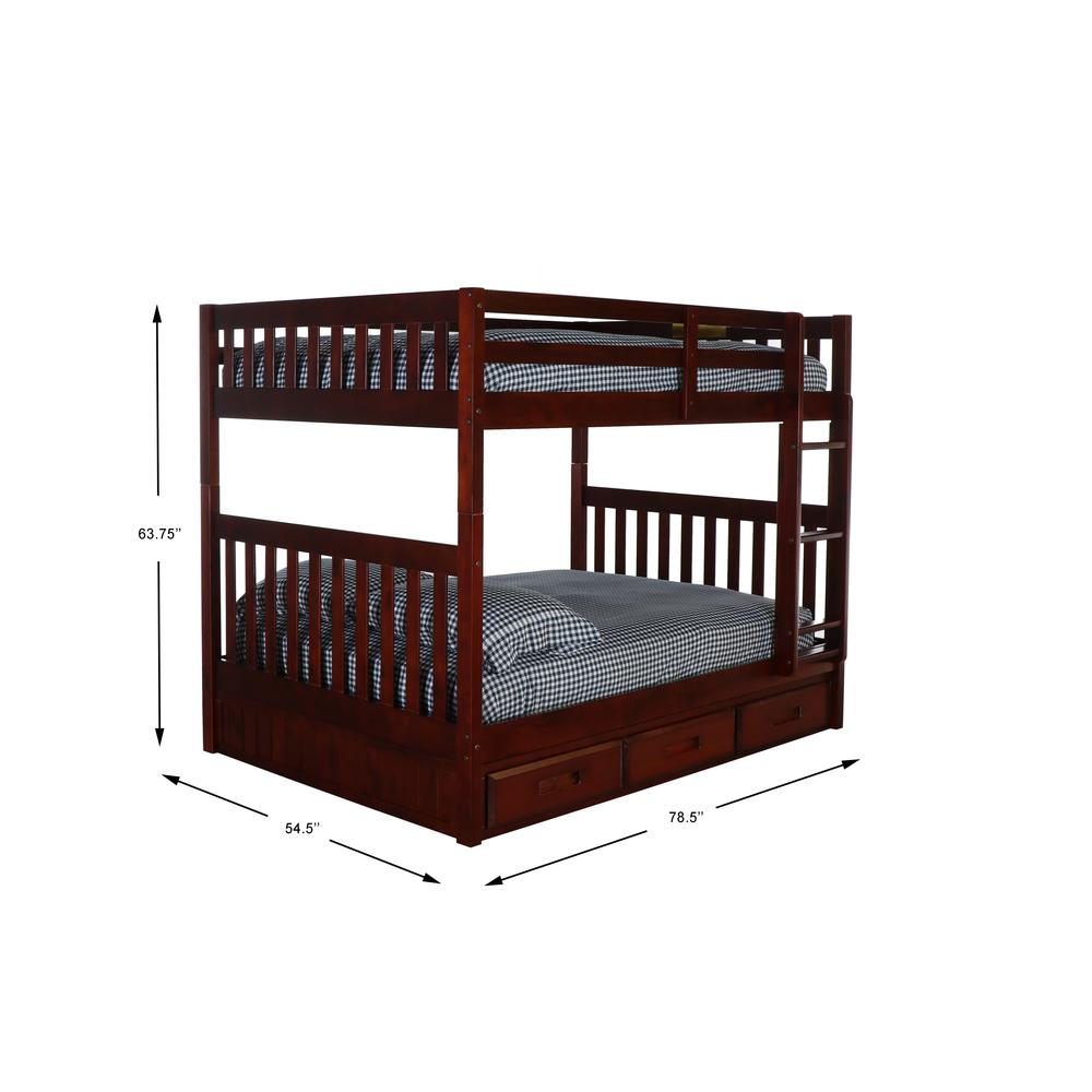 Full over Full Bunk Bed with Three Drawers