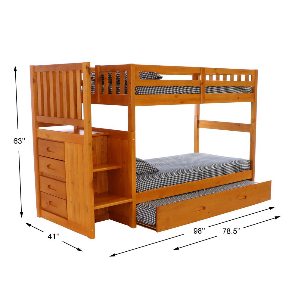 Mission Staircase Twin over Twin Bunk Bed with Four Drawer Chest