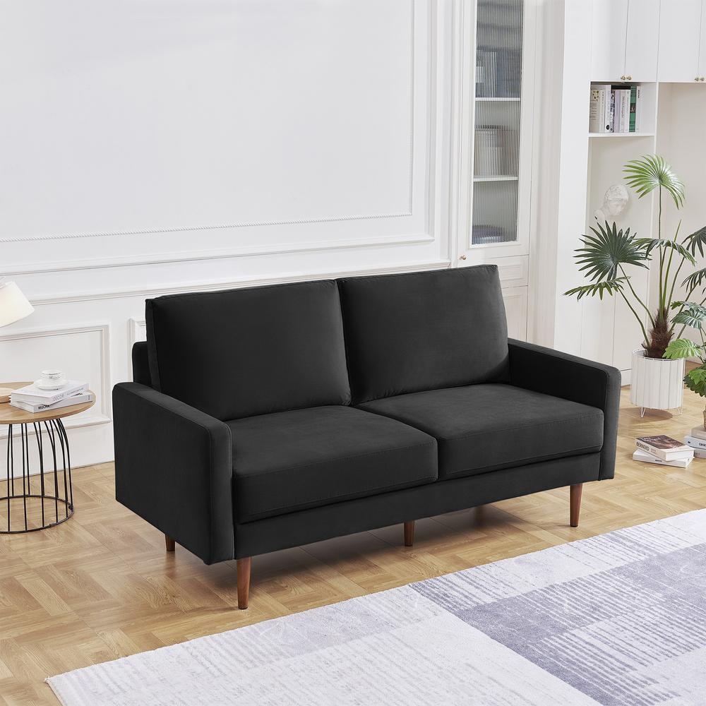69 Inch Wide Upholstered Two Cushion Sofa with Square Arms