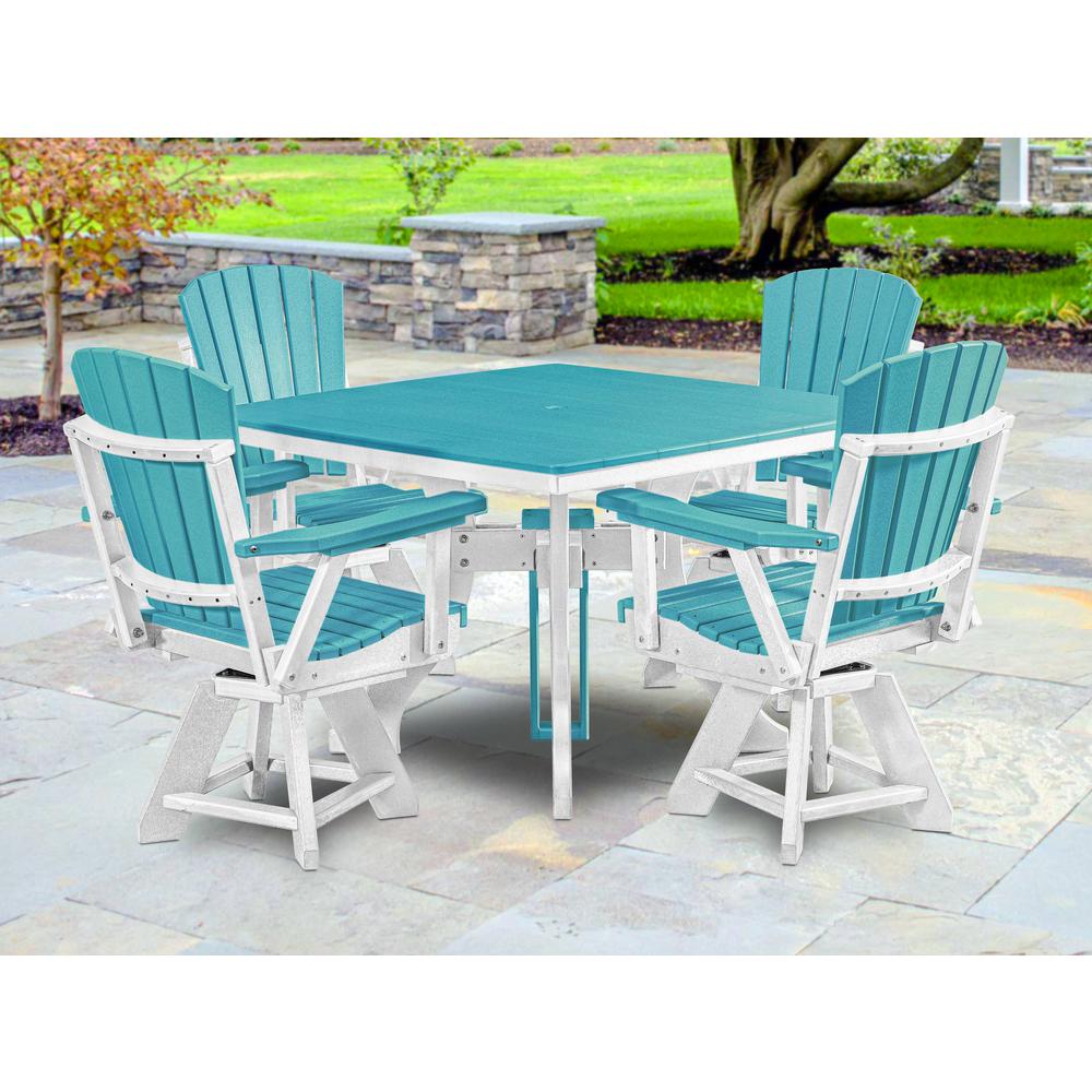 Five Piece Square Counter Height Dining Set in Aruba Blue with a White Base