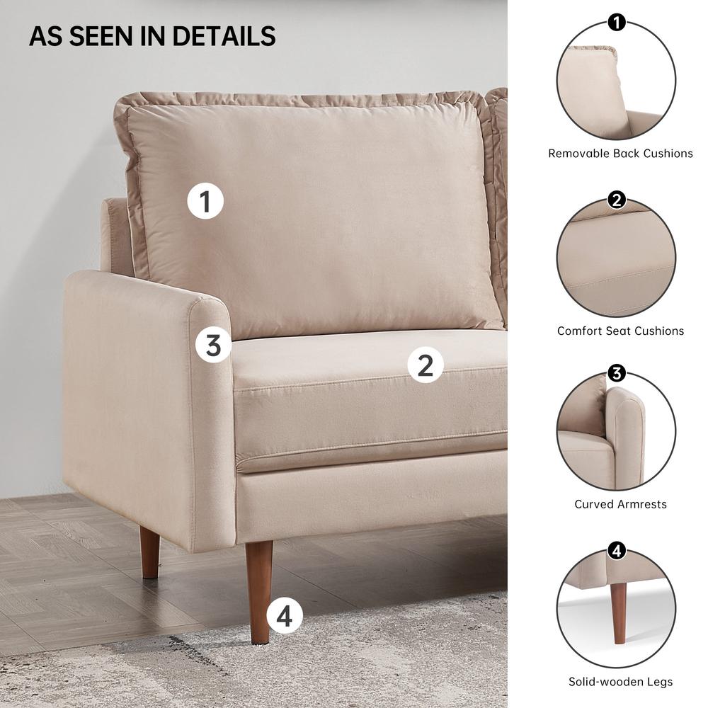 57 Inch Wide Upholstered Two Cushion Loveseat with Cambered Arms