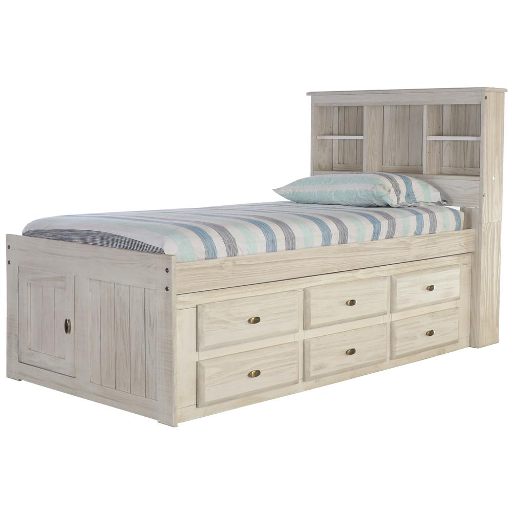 OS Home and Office Furniture Model 85220K6-22 Solid Pine Twin Captains Bookcase Bed with 6 drawers in Light Ash