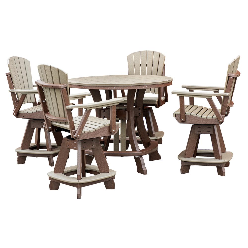 OS Home and Office Model CR130WWTB-K Five Piece Round Counter Height Dining Set in Weatherwood on a Tudor Brown Base