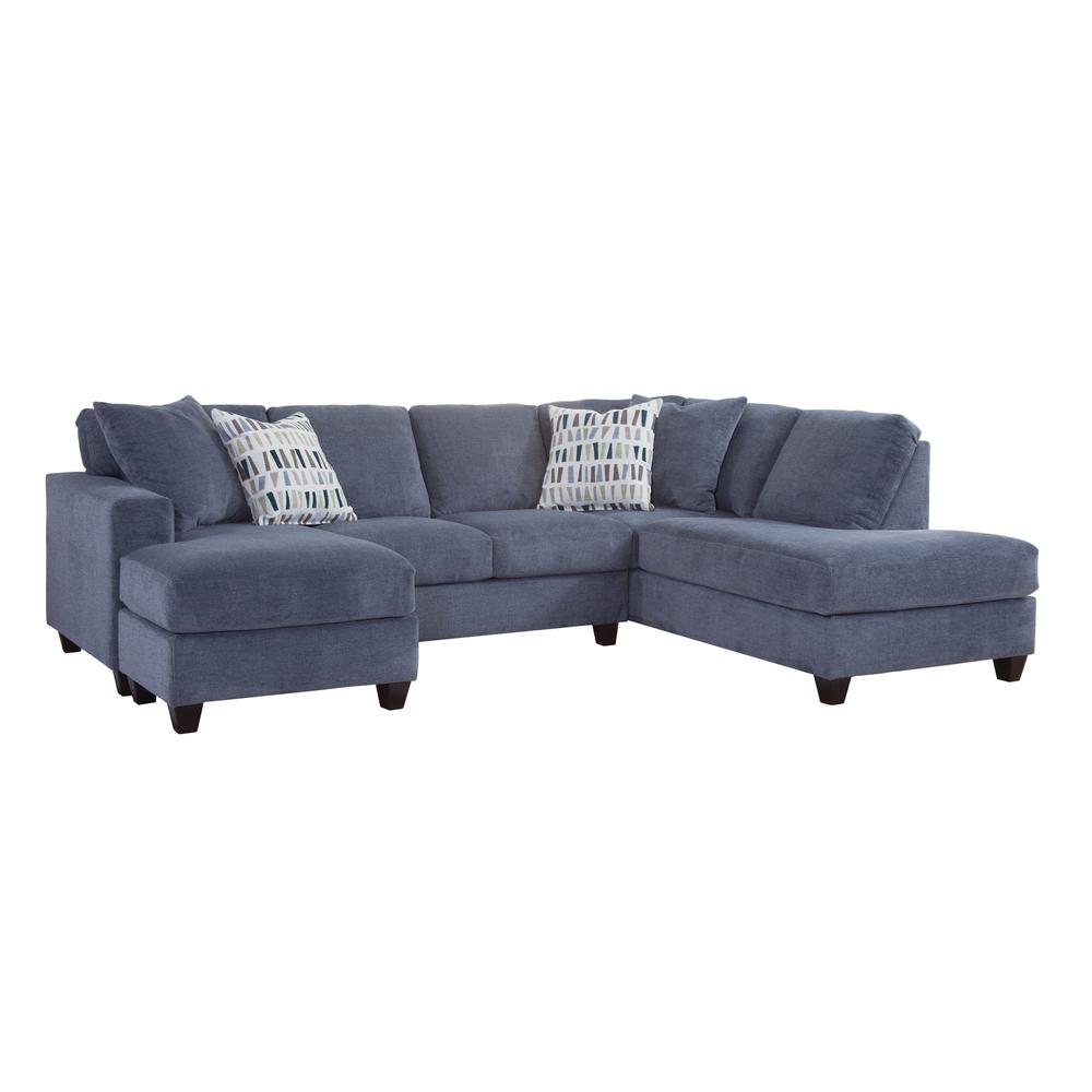 Transitional Blue Two Piece U-Shaped Sectional Sofa with Four Throw Pillows