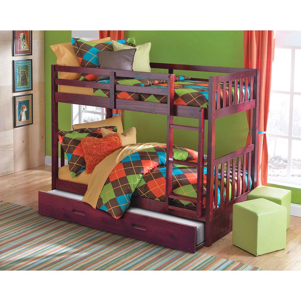 Mission Twin over Twin Bunk Bed with Roll Out Twin Trundle Bed