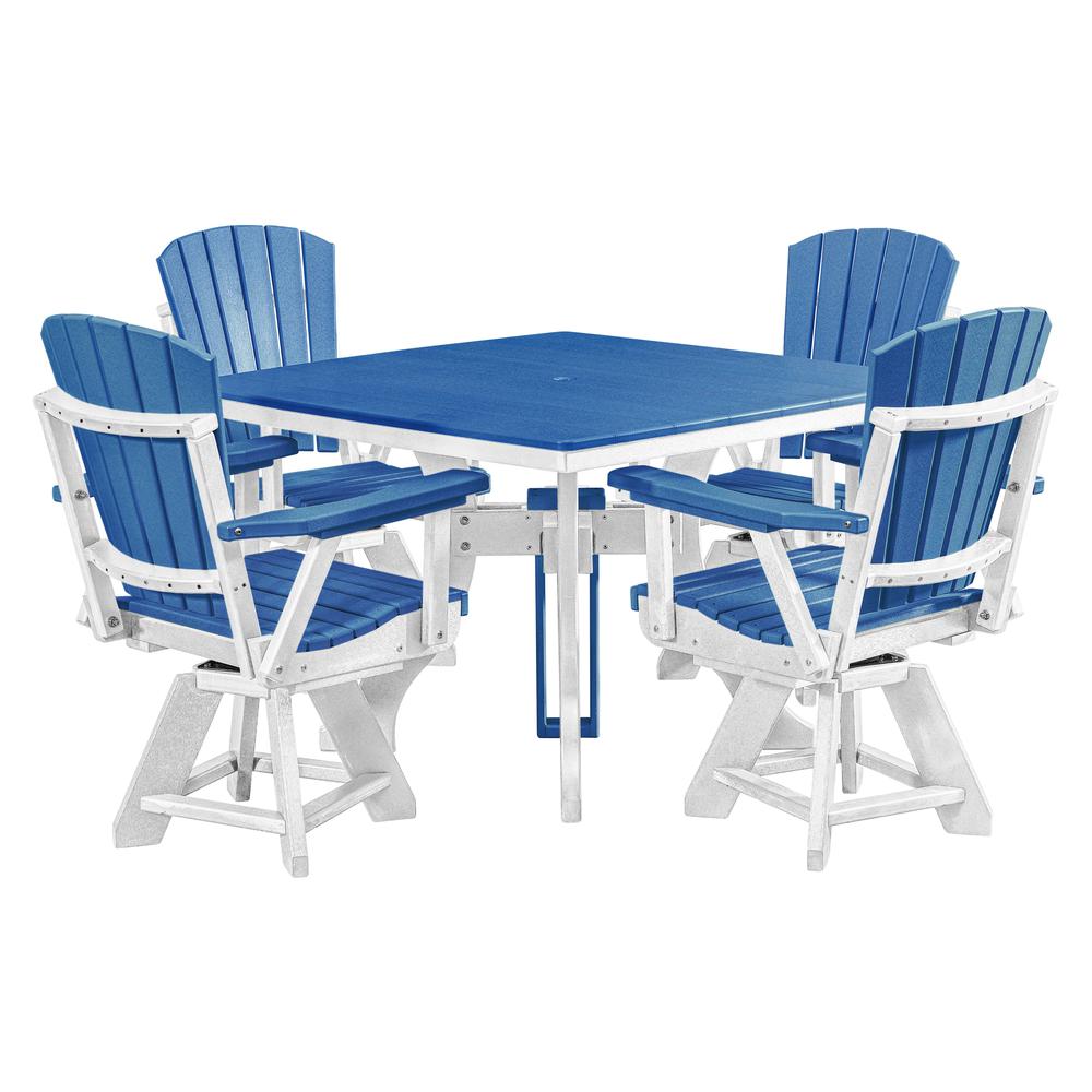 Five Piece Square Dining Height Dining Set in Blue with a White Base