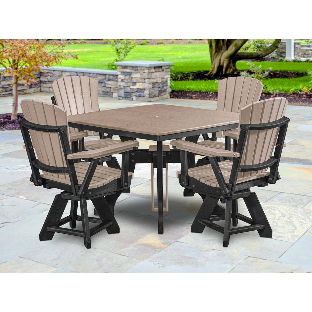 Five Piece Square Dining Height Dining Set in Weatherwood with a Black Base