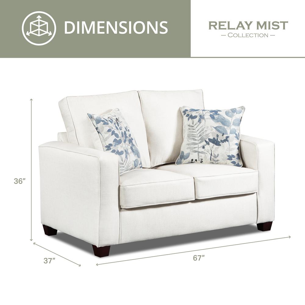 Living Room Relay Mist Loveseat with Two Throw Pillows