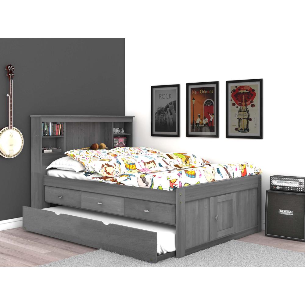 Full Captains Bookcase Bed with 3 drawers and a Twin Sized Trundle
