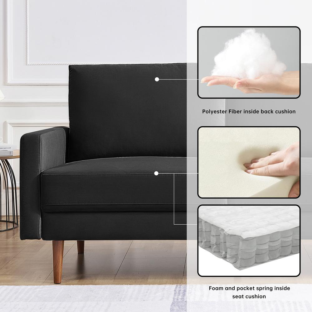 57 Inch Wide Upholstered Two Cushion Loveseat with Square Arms