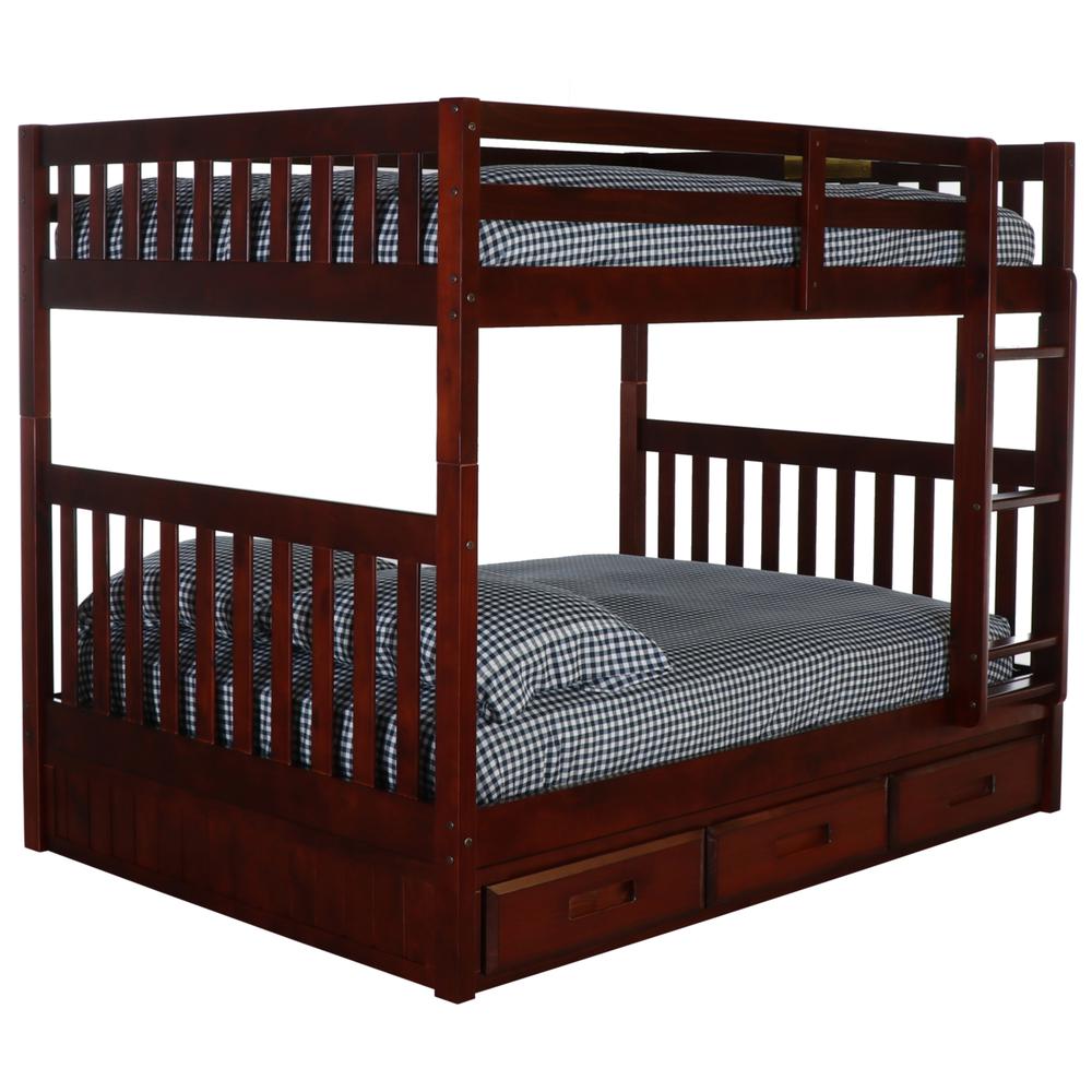 Full over Full Bunk Bed with Three Drawers