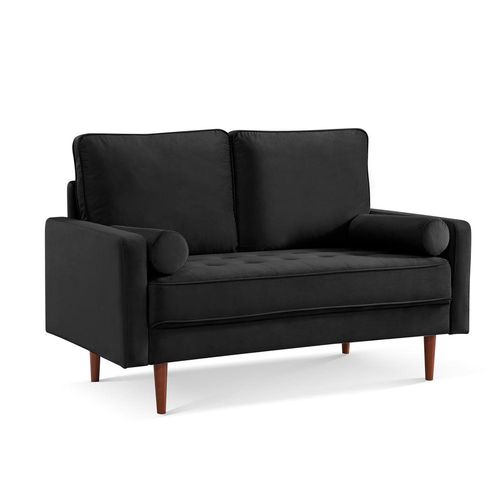 57 Inch Wide Upholstered Two Cushion Loveseat with Bolster Pillows