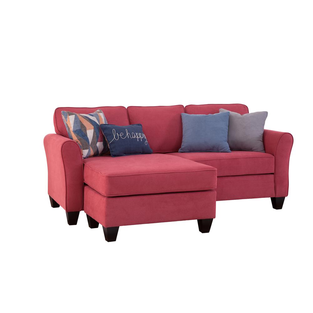 Transitional Flared Arm Red Cuddler Chaise Sectional with Four Throw Pillows
