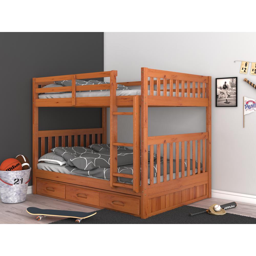 Full over Full Bunk Bed with Three Drawers