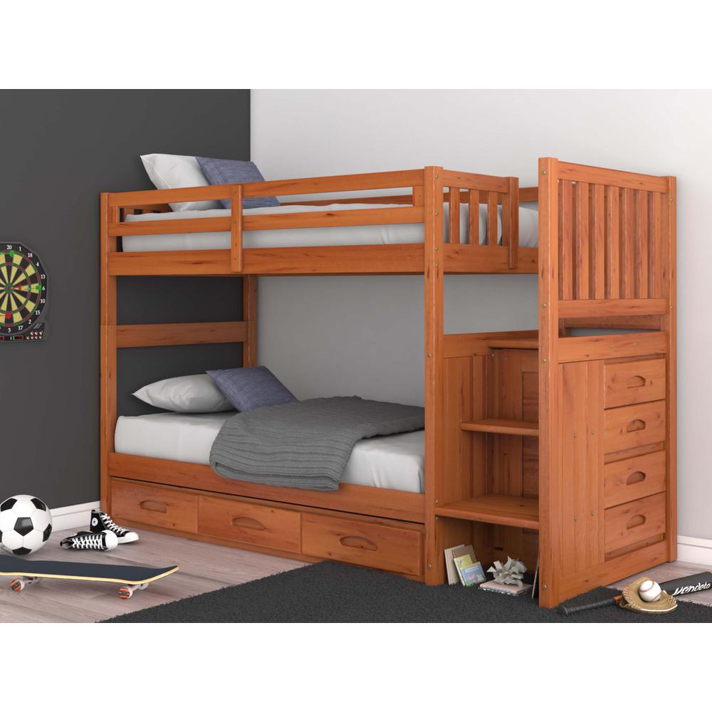 Mission Staircase Twin over Twin Bunk Bed with Seven Drawers