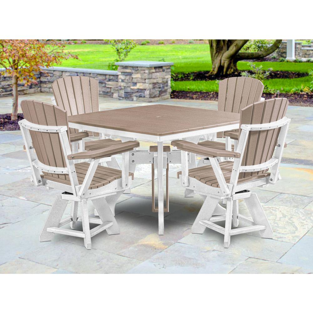 Five Piece Square Dining Height Dining Set in Weatherwood with a White Base