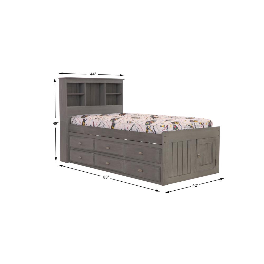 OS Home and Office Furniture Model 83220K6-22 Solid Pine Twin Captains Bookcase Bed with 6 drawers in Charcoal Gray